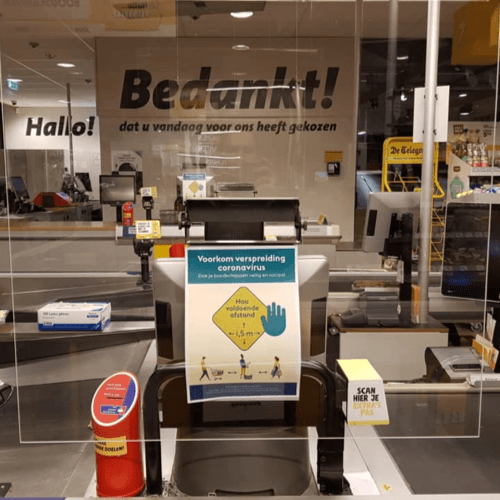 Counter screen shield hanging supermarket