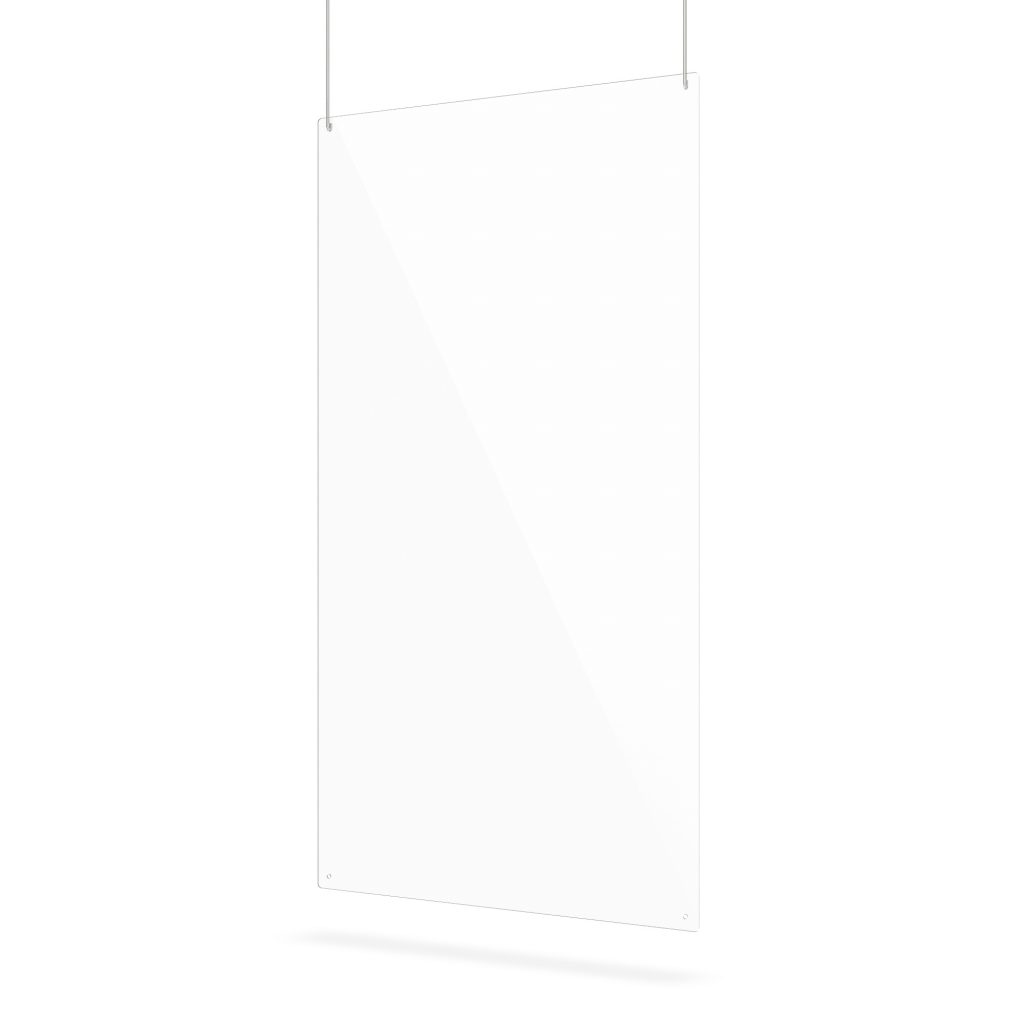 Large transparent hanging screen with suspension holes