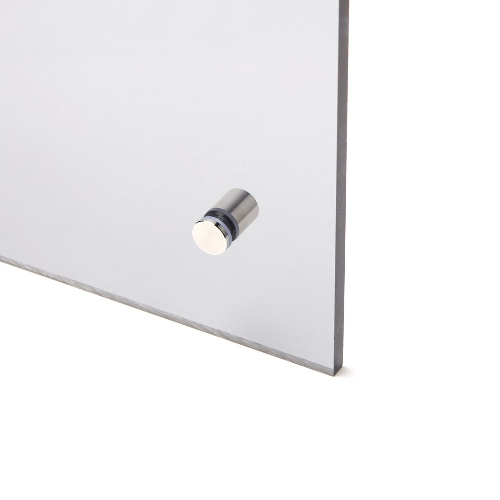 Installed plastic sheet with stainless steel spacers