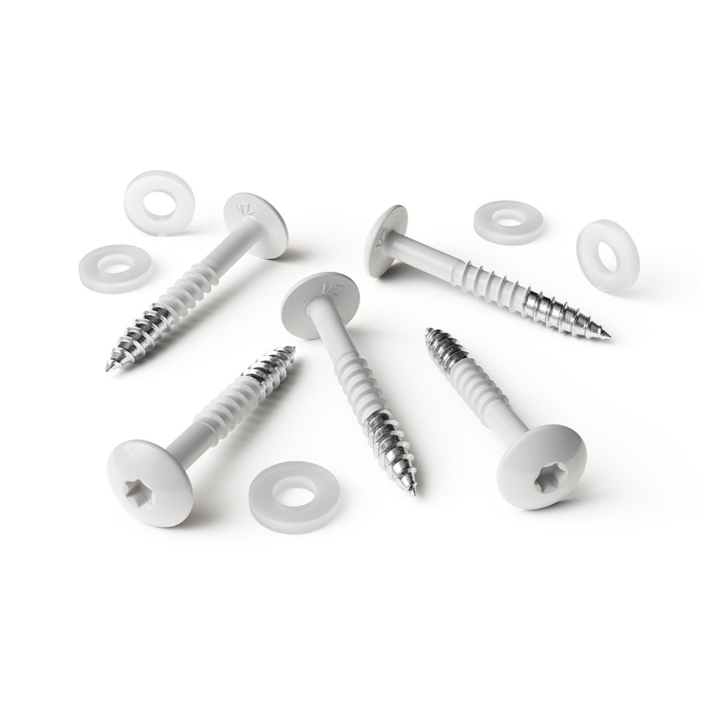 Screw white RAL 9010 with nylon washer (25 pieces)